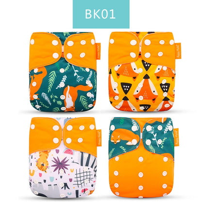 Happy Flute Cloth Diapers for Children Adjustable Wet/Dry Bag Waterproof Babies Diapers Ecological Backpack Reusable 4 pcs/set