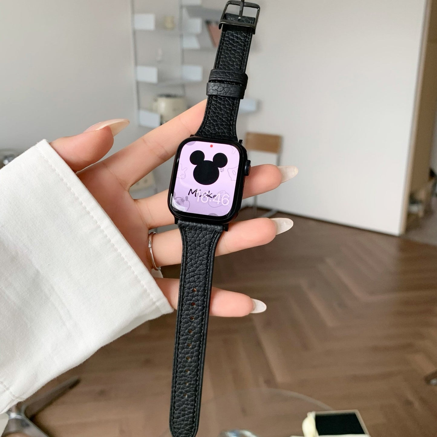 Square Buckle Lychee Leather Waist Strap