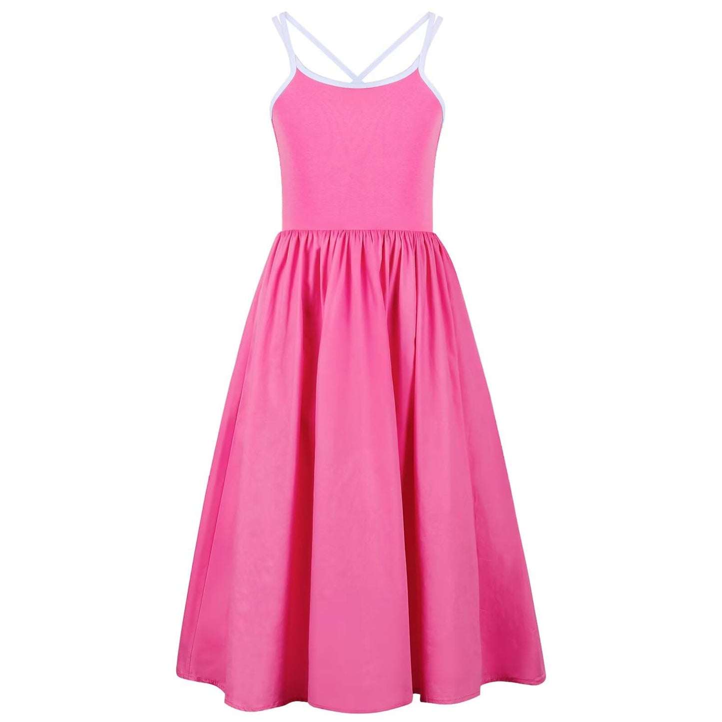 WELAKEN Girls Summer Sundress Criss Cross Back Elastic Waist Hot Pink Size 12Y