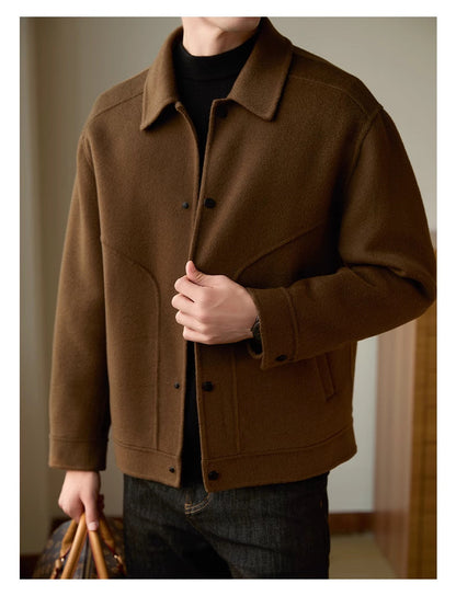 Men's Woolen Coat Autumn And Winter High Sense Double-faced Woolen Goods Polo Collar Jacket