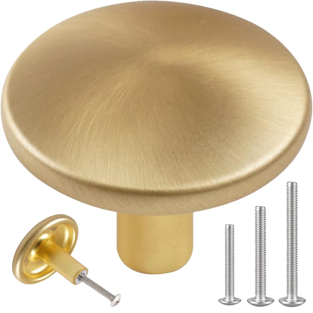 MUMU 6pc 1.65in Round Gold Brushed Oversize Cabinet Knobs Brass Color
