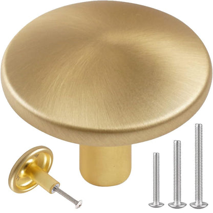 MUMU 6pc 1.65in Round Gold Brushed Oversize Cabinet Knobs Brass Color