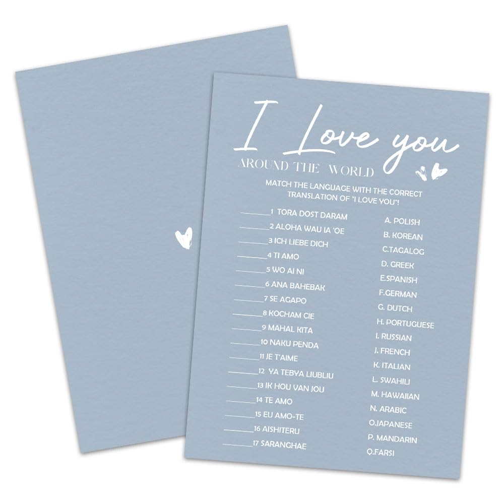 MBYHP I Love You Bridal Shower Game Cards 30 Pcs Blue Wedding Party