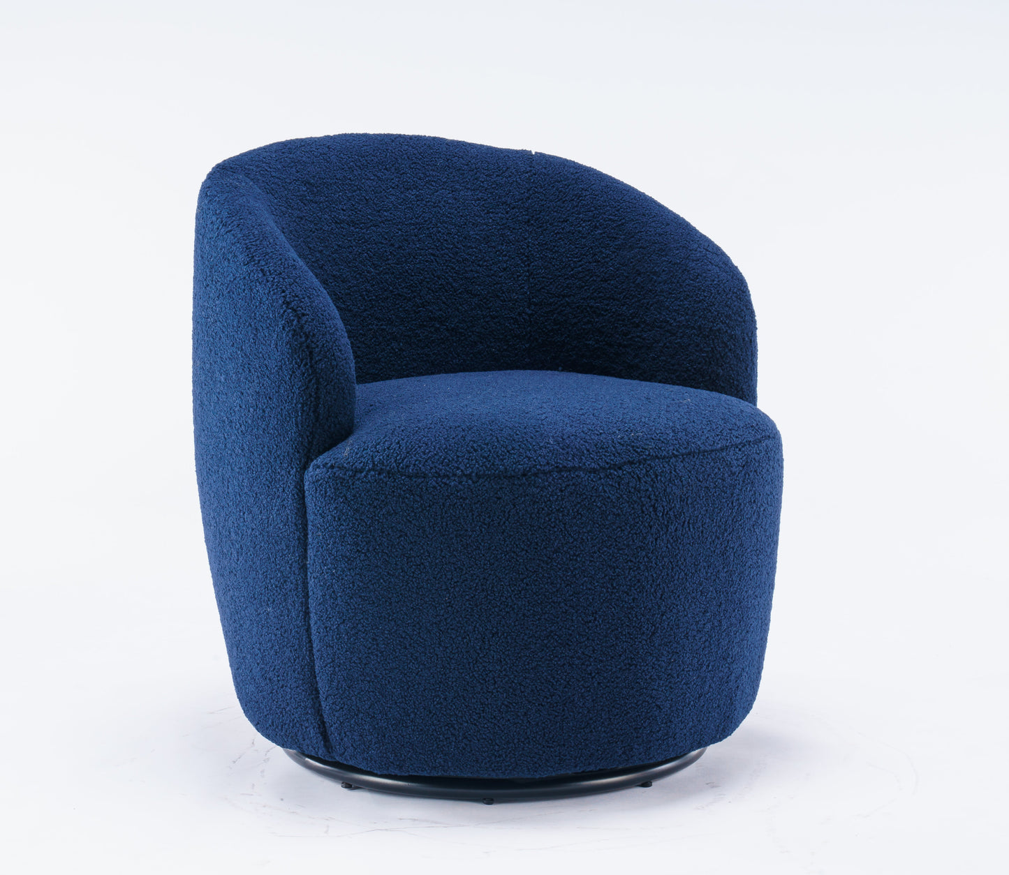 Teddy Fabric Swivel Accent Armchair Barrel Chair With Black Powder Coating Metal Ring Dark Blue