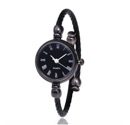 Women's Watches Bracelet Style Opening Simple Retro Art Fashion Watches Women's Fashion Quartz Watch Relogio Feminino（black belt）
