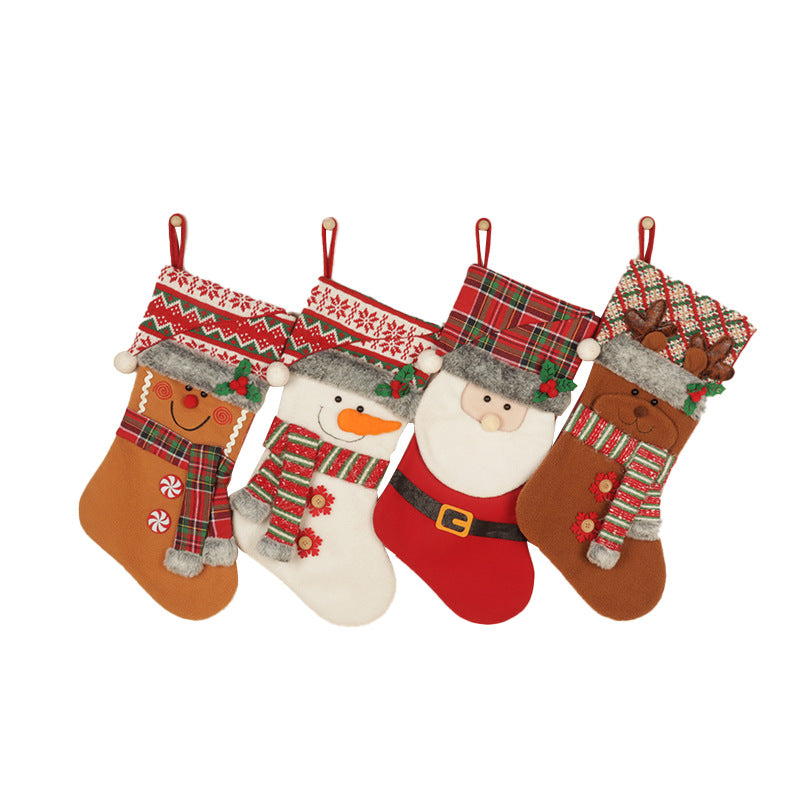 Christmas Stockings Red Santa Claus Snowman Biscuits Deer Gift Bag Christmas Tree Pendant