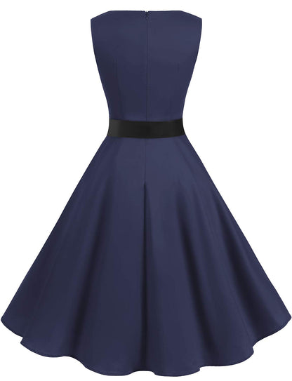 Gardenwed Womens Vintage Swing Dress Sleeveless Boatneck Cocktail Royal Blue XL