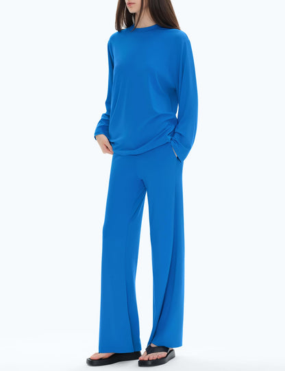 C202 Women's Two Piece Tracksuit Sweatsuit Neon Blue Rayon Blend Size S