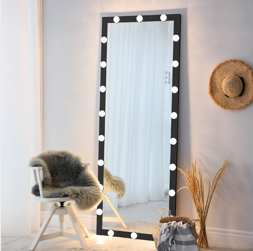 63x24 inch illuminated full body makeup mirror with 3 color modes. Makeup room bedroom wall mounted touchscreen floor mirror i