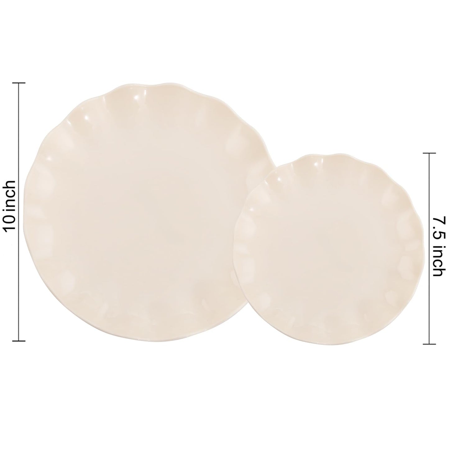 LIYH 24 Pcs Plastic Plates Reusable Scalloped Beige BPA Free 12 Guests