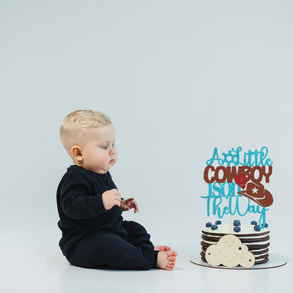 VQOUZVSR A Little Cowboy Is On The Way Cake Topper Blue Glitter Boy