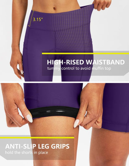 Bikewa Women's 4D Padded Cycling Bike Shorts Purple Zipper Pockets Size XL