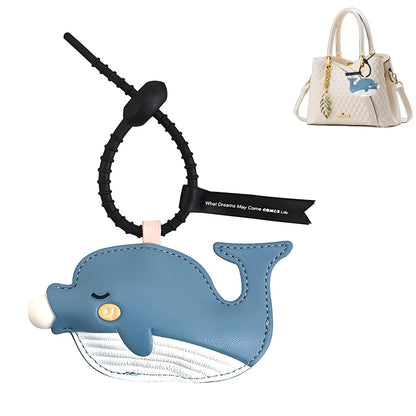 YUEAALK Blue PU Leather Bag Charm Keyring Animal Print Minimalist Womens