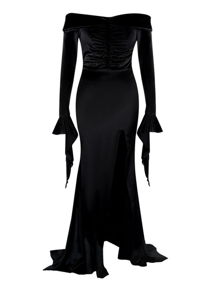 ROC PARTY Womens Gothic Floor Length Off Shoulder Dress Black Size S