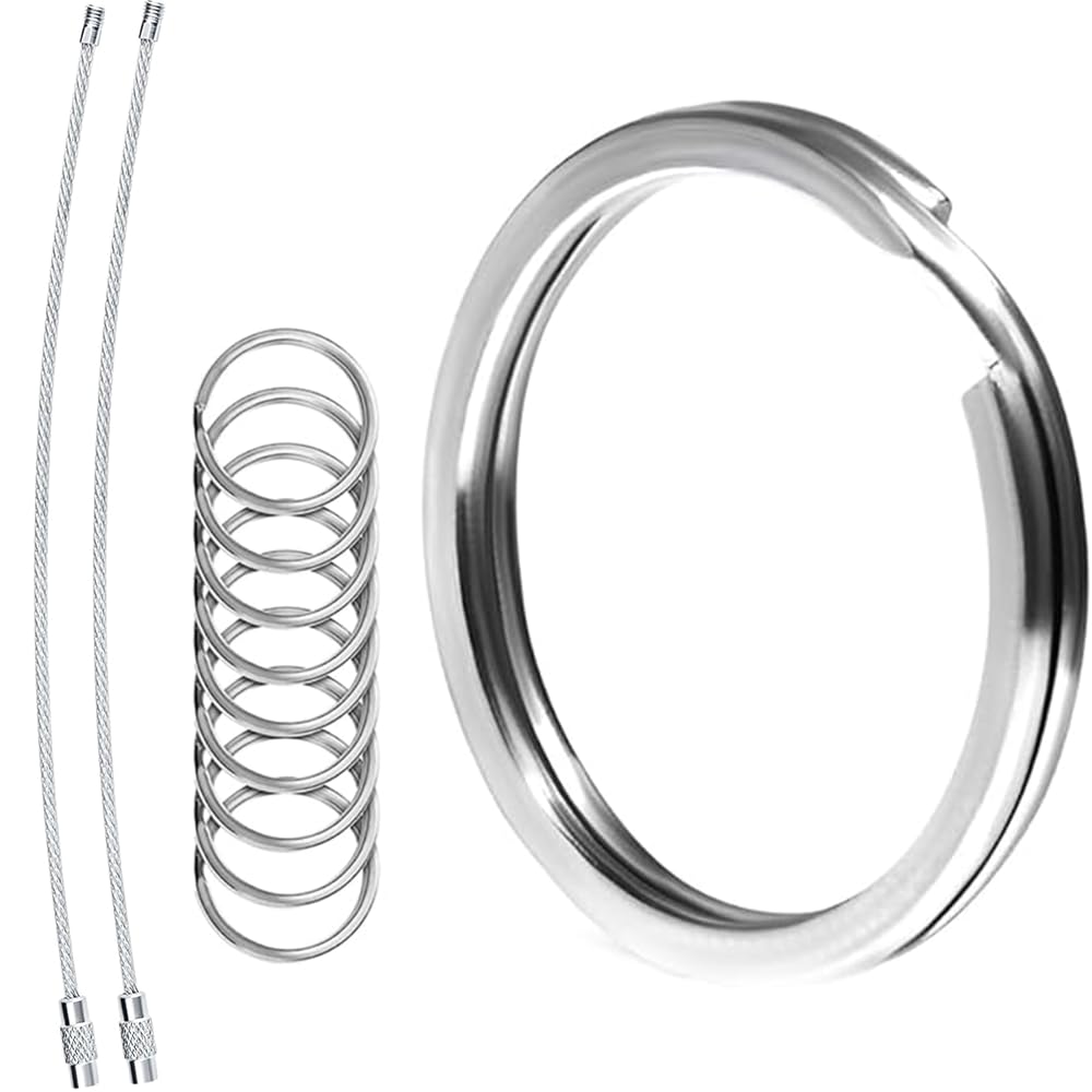 Biyrly Stainless Steel Round Keyrings 12 Pack Silver 28mm Flat Split Rings