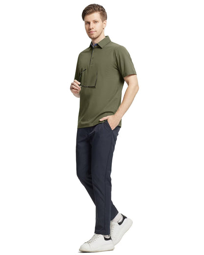 VEBOON Men's Short Sleeve Cotton Blend Polo Shirt Army Green Size XX-Large