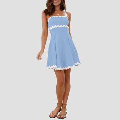 Shy Velvet Summer Mini Linen Dress with RIC Rac Trim White Size L