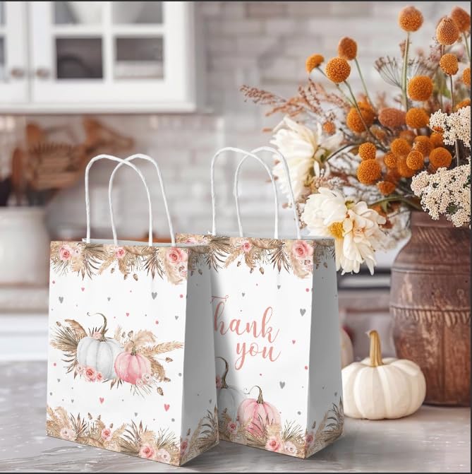 MEHOFOND Boho Pumpkin Gift Bags with Handle Fall Treat Bags Autumn 16pcs