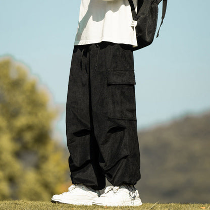 Autumn Winter Straight Wide-Leg Corduroy Overalls Men
