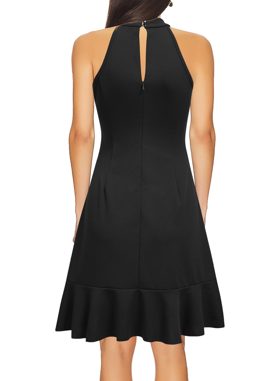 WOOSEA Womens Sleeveless Halter Cocktail Prom Dress Black Size L