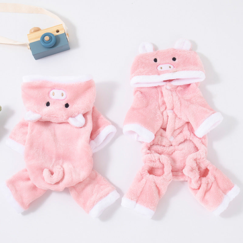Fleece-lined Thermal Coral Fleece Pig Pet Costume Cat Clothes Small Dog