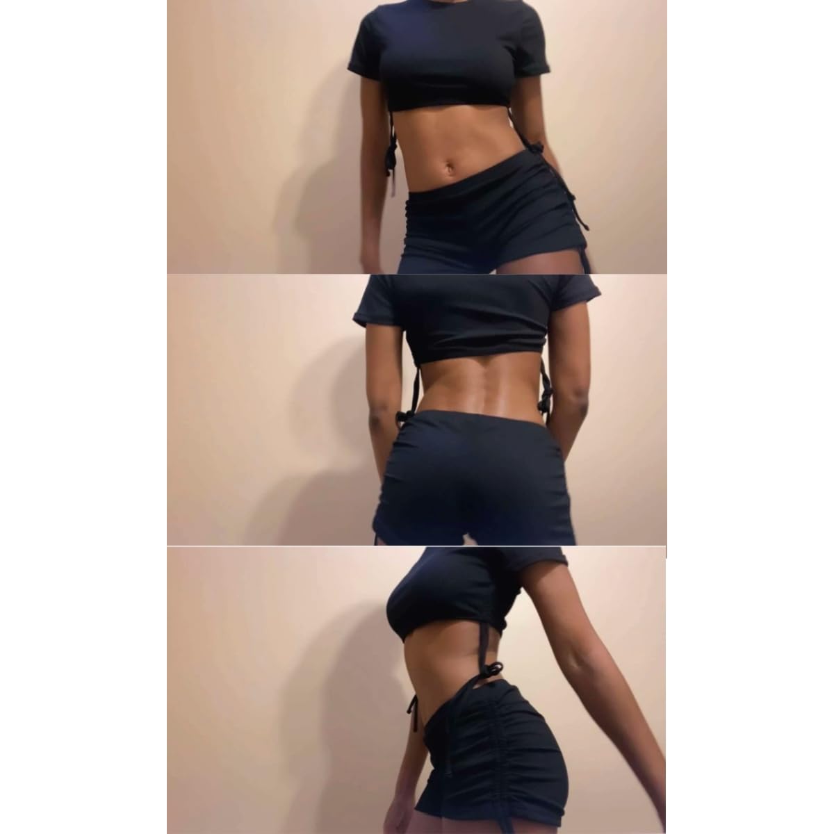Tumhug Women's High Waist Bikini Set Crop Top Boy Shorts Black Size L