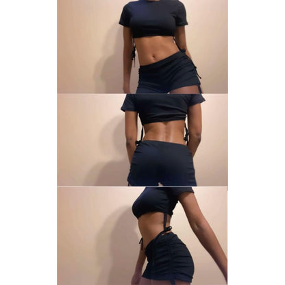 Tumhug Women's High Waist Bikini Set Crop Top Boy Shorts Black Size L
