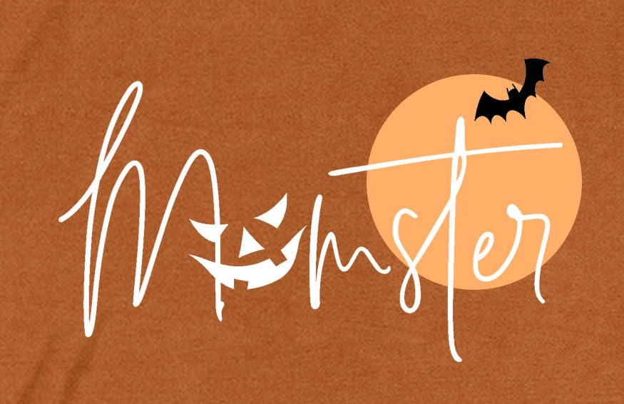 NEWKA Halloween Momster TShirt Women Funny Spider Bat Letter Print Brown Size XL