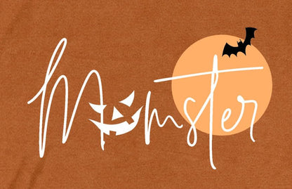 NEWKA Halloween Momster TShirt Women Funny Spider Bat Letter Print Brown Size XL