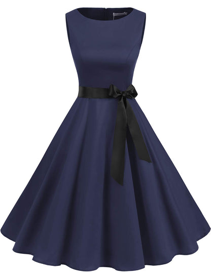 Gardenwed Womens Vintage Swing Dress Sleeveless Boatneck Cocktail Royal Blue XL