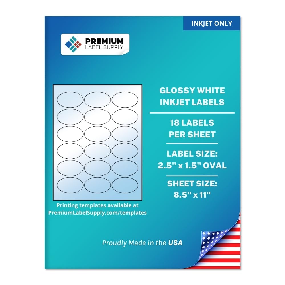 Premium Label Supply Glossy White Oval Sticker Labels 2.5x1.5in 180 Count