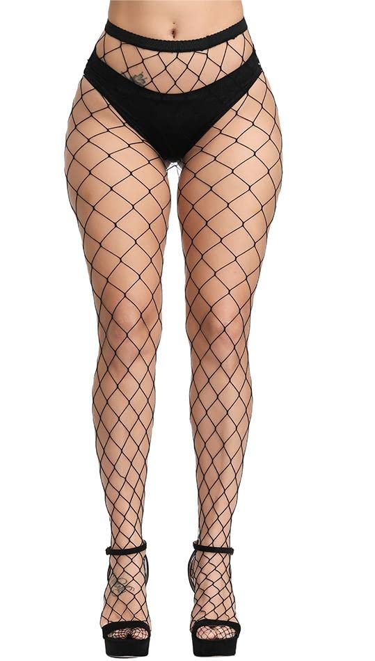 DUCMODA Womens High Waist Fishnet Tights Sheer Pantyhose Black One Size
