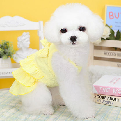 Wiz BBQT Chihuahua Yorkie Dog Dress Sleeveless Ruffles Bow Yellow Size L