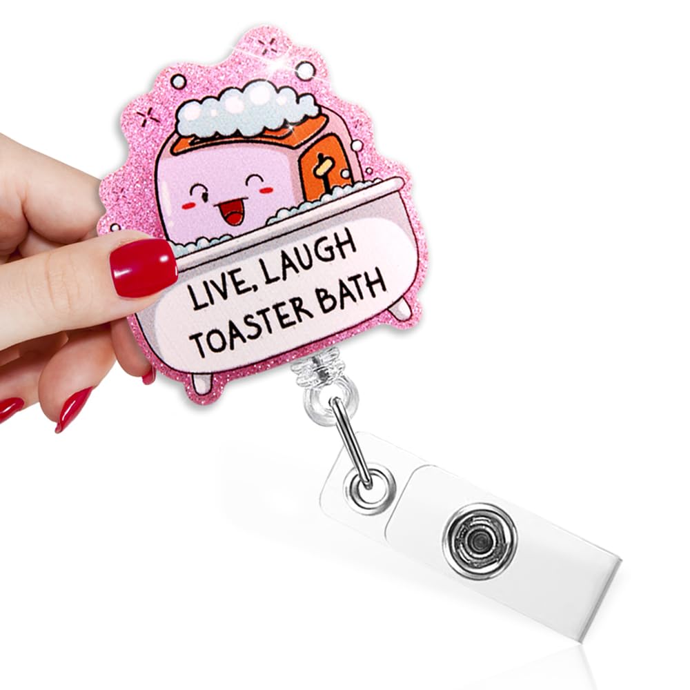 TOUNER Live Laugh Toaster Badge Reel Retractable Glitter ID Clip Funny Medical