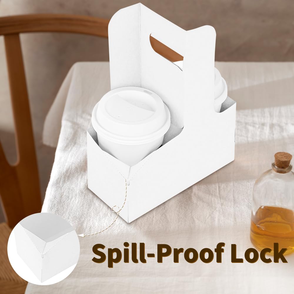 Bodaon 2 Cup Drink Carrier with Handle, 15 Pcs Kraft Paper Disposable