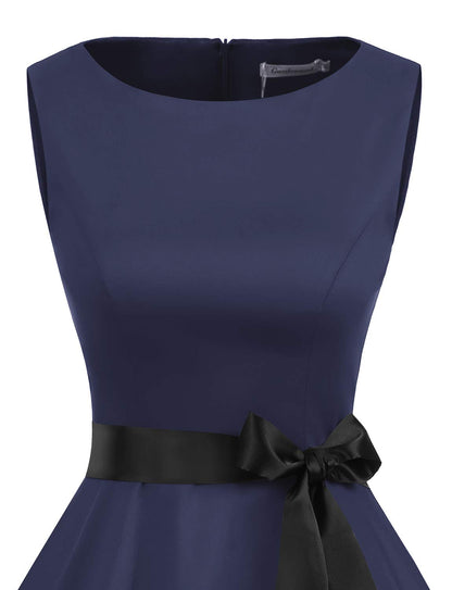 Gardenwed Womens Vintage Swing Dress Sleeveless Boatneck Cocktail Royal Blue XL