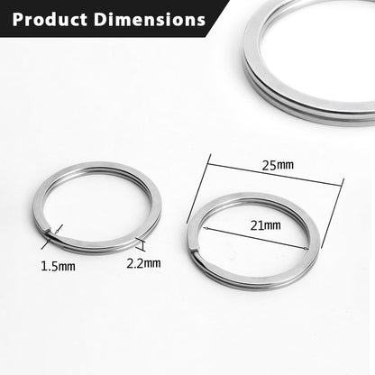 Biyrly Stainless Steel Round Keyrings 1.5-25mm Silver 10 Pack
