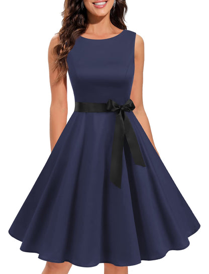 Gardenwed Womens Vintage Swing Dress Sleeveless Boatneck Cocktail Royal Blue XL