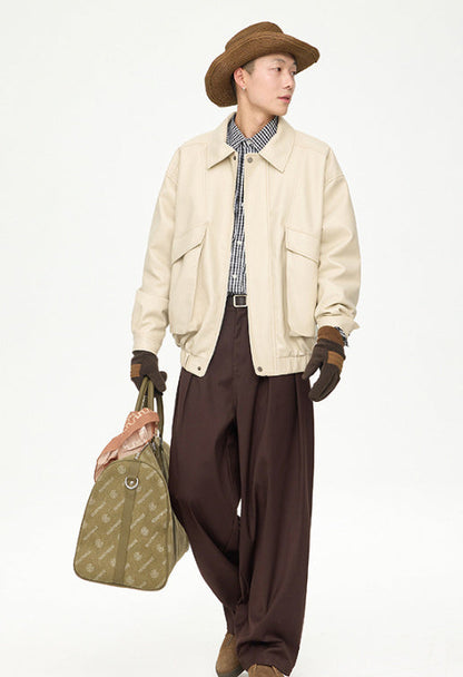 American Retro Street Trend Lapel PU Leather Jacket For Men