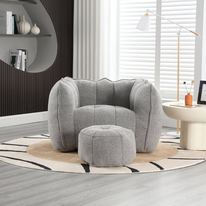 Soft Bean Bag Chair with High Resilient Foam(Chips)for living room and bedroom,Comfortable Square Lazy Sofa with Footstool