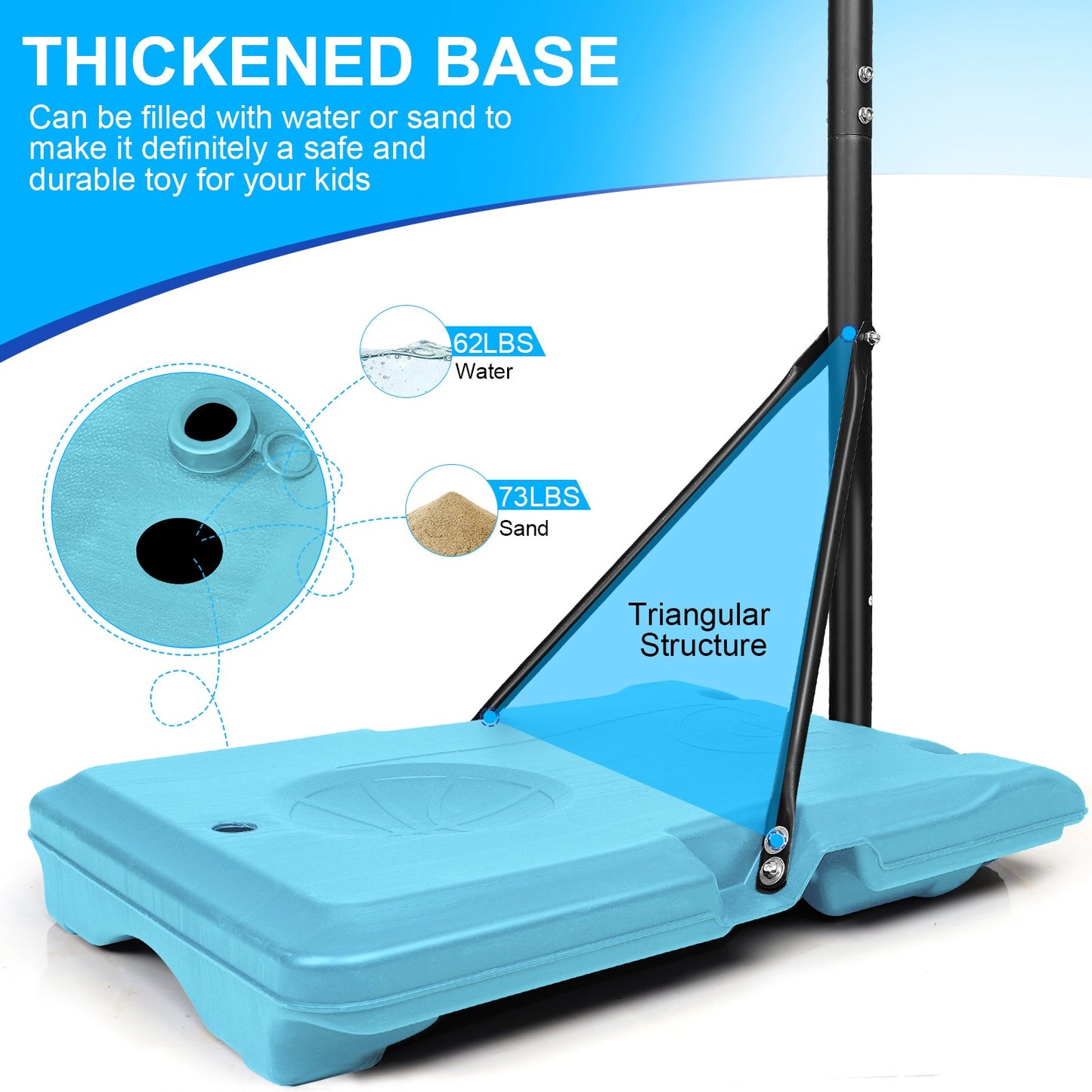 Portable Basketball Goal System with Stable Base and Wheels use for Indoor Outdoor teenagers youth height adjustable