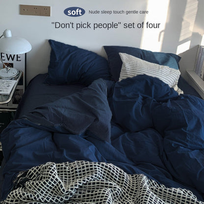 Solid Color Simple Four-Piece Set Flannel Quilt Cover INS Style Quilt Cover Dormitory Summer Washed Cotton Bedding Three-Piece Set
