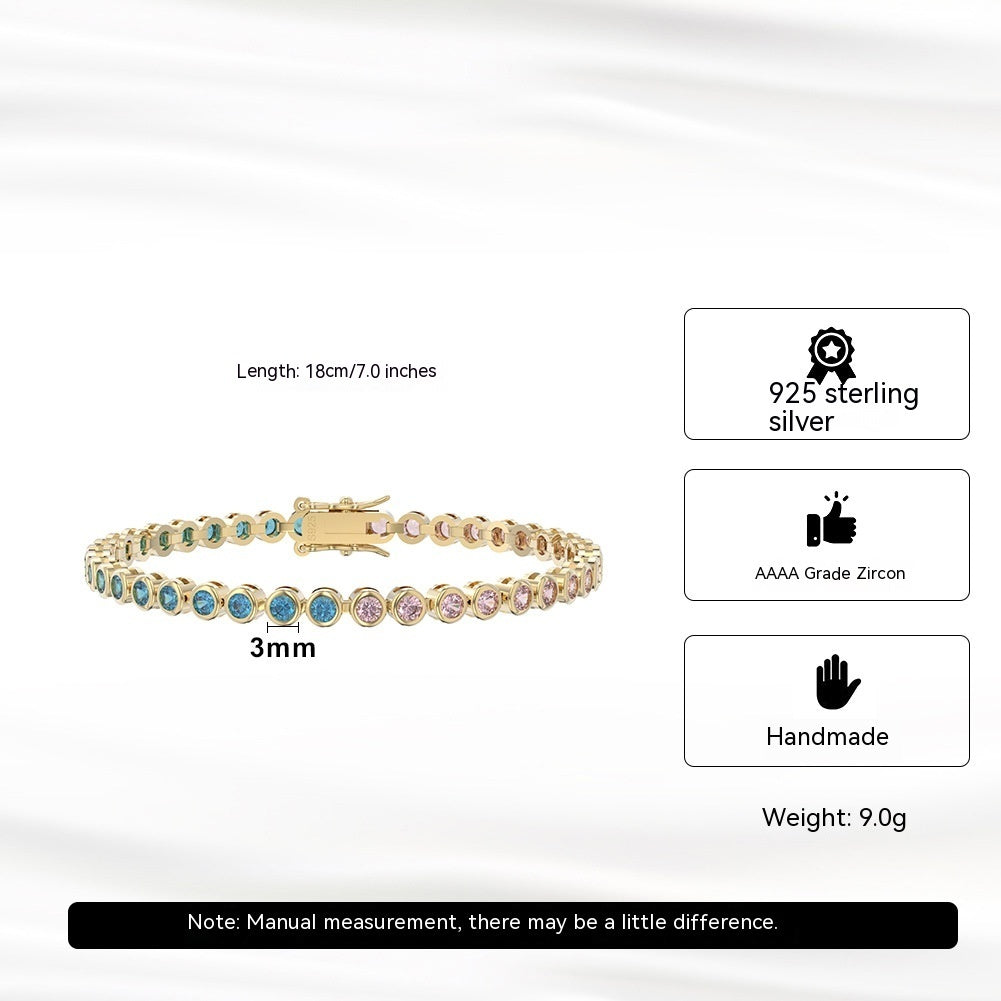 S925 Sterling Silver Two-tone Zircon Bracelet