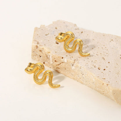 18K Gold Plated Stainless Steel Snake Stud Earrings