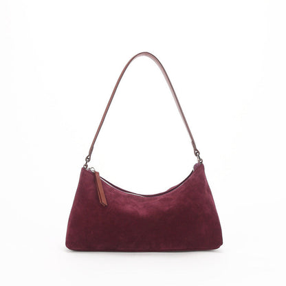 Retro Matte Top-grain Leather Niche Suede Shoulder Bag