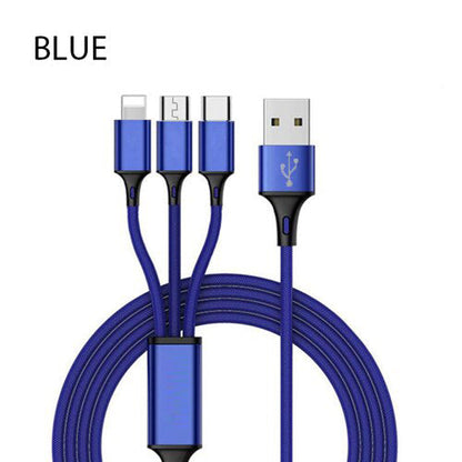 3 In 1 Charging Cable - Fast Charge, Durable 1.2M Length for iPhone, Android, Type-C Devices