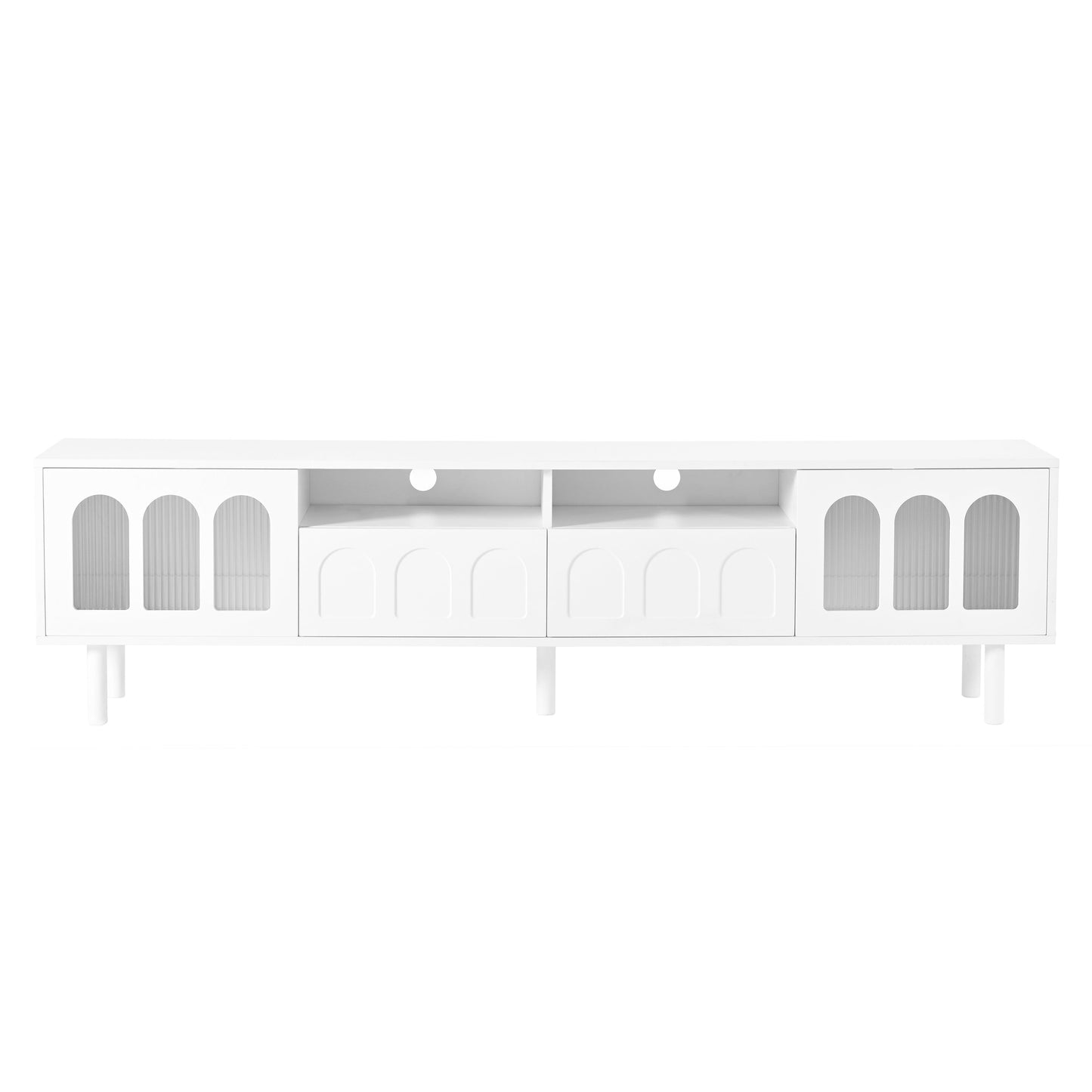 Two sets of ON-TRANS cream style TV stands and coffee tables, suitable for TVs under 80 inches, white