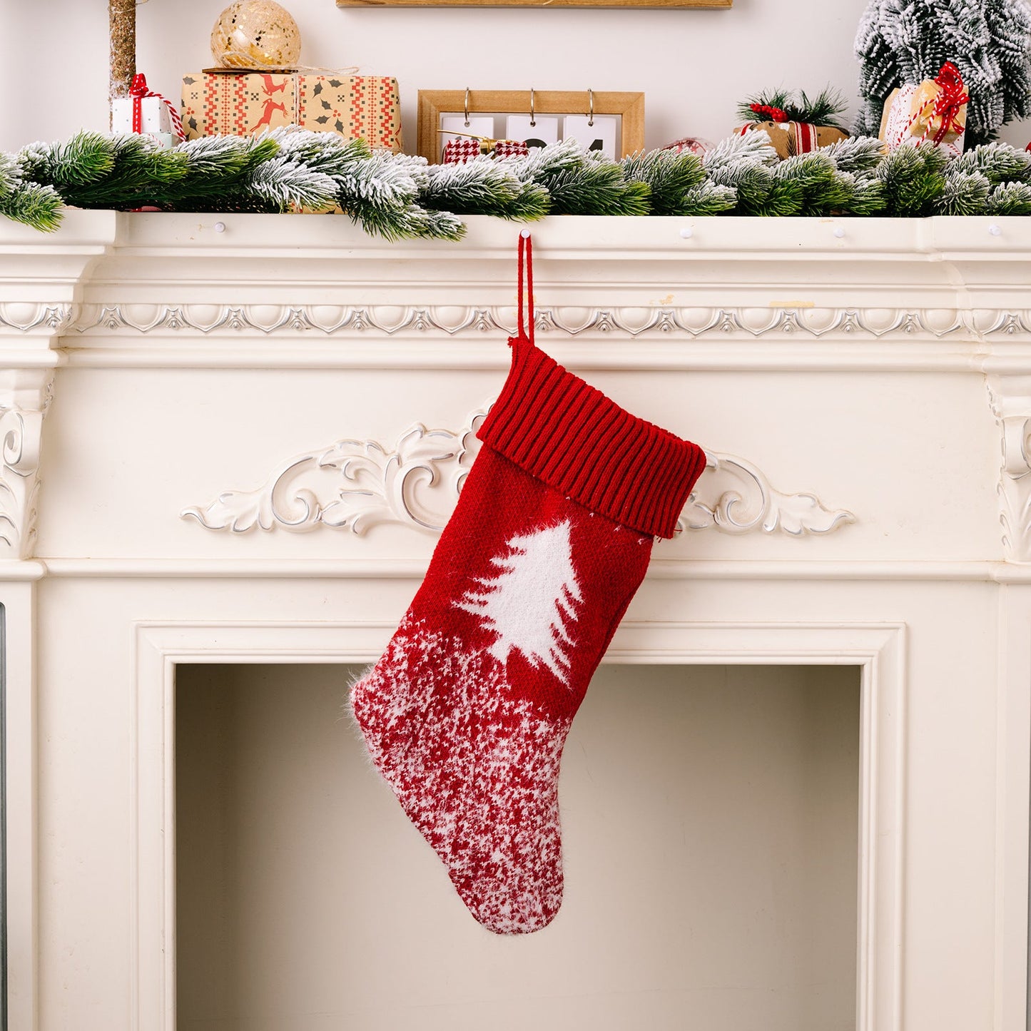 Christmas decoration products, knitted velvet, Christmas socks, snowflake red gift socks, gift bags