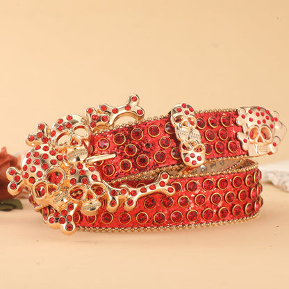 Diamond Inlaid Skull Rhinestone Belt
