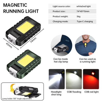 Outdoor Sports Night Running Safety Warning Light Field Floodlight Magnetic Suction Illumination Street Lamp Clip Cap Running Light